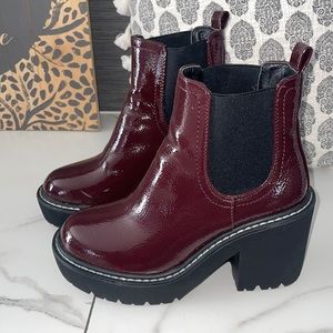 Women’s Shiny Burgundy Ankle Booties